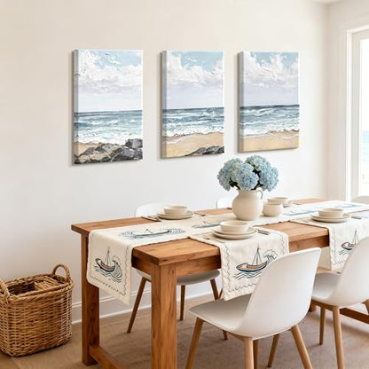 WENGTIAO Abstract Seascape Beach Canvas Wall Art Prints 16"x24"x3 - color: Coastal Beach, size: 16"x24"x3Pcs