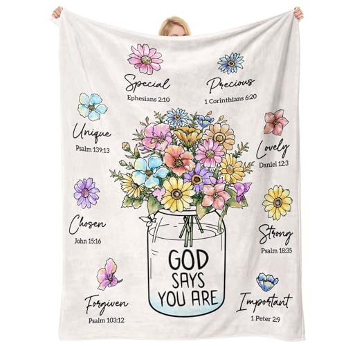 Christian Religious Gifts for Women, Christian Birthday Blanket with Flower - color: White, size: 80"x60"