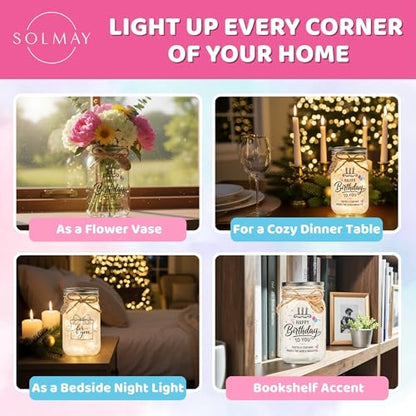 Solmay Birthday Gifts for Women, Mason Jar Night Light - color: Happy Birthday