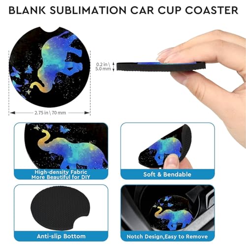 2 Pack Elephant Car Cup Holder Coasters Universal Neoprene Coasters - color: Elephant