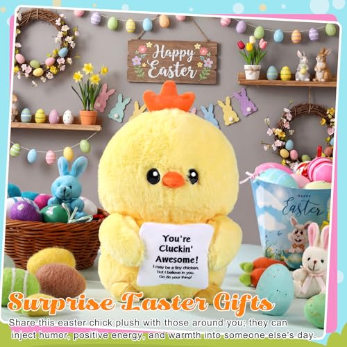 Hollowfly 10 Inch Chicken Plush Stuffed Animal Gifts for Girl Boy, Cute Stuff Active Support Gift for Women Men Graduation Teacher Appreciation, Emotional Chick Holding Pillow Positive Decor - size: 9.84 Inch, style: Chick
