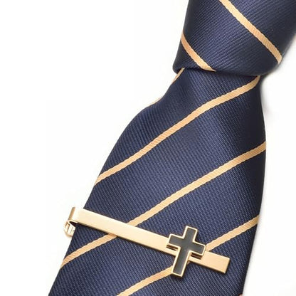Silver Gold Cross Tie Clip for Men CZ Mother of Pearl Oil Drip Tie Bar Clip Personalized - color: gold