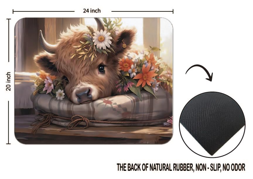 OFlich Highland Cow Mouse Pad - Highland Cow Mouse Pads for Desk, Floral Mouse Pad, Highland Cow Mousepad with Non-Slip Rubber Base for Laptop Computer Desktop Keyboard (9.5×7.9 Inch), Small, JW560 - color: Cow 7