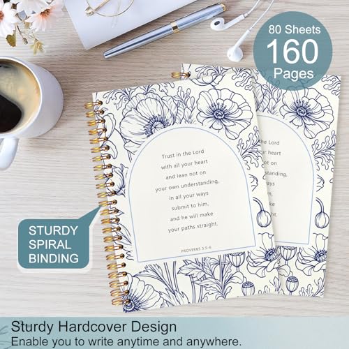Catholic Spiral Notebook,Christian Bible Prayer Journal for Women 5.5x8.3 - color: White Navy Blue Floral Christian