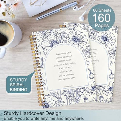 Catholic Spiral Notebook,Christian Bible Prayer Journal for Women 5.5x8.3 - color: White Navy Blue Floral Christian