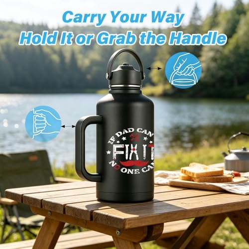Fathers Day Dad Gifts - Dad Can Fix Funny 64 oz Water Bottle with Straw and Handle, Fathers Day Men Gift from Daughter and Son, Best Dads Ever Gifts for Men Grandpa Papa Daddy Husband Tumbler - color: Dad