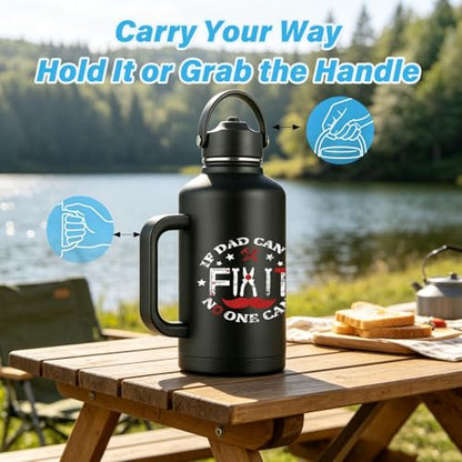 Fathers Day Dad Gifts - Dad Can Fix Funny 64 oz Water Bottle with Straw and Handle, Fathers Day Men Gift from Daughter and Son, Best Dads Ever Gifts for Men Grandpa Papa Daddy Husband Tumbler - color: Dad