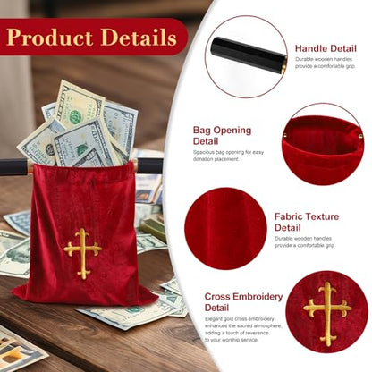 Church Tithe Offering Bags with Wooden Handles,Offering Baskets for Church with Handles for Churches Communion Supplies,Collection Basket for Church Offerings Accessories