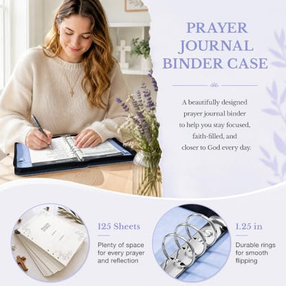 Ospelelf Refillable Prayer Journal with Leather Blue 6 Ring Binder 3-Month - color: blue
