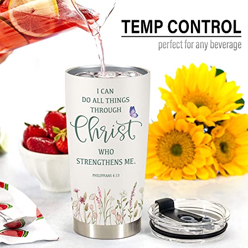 Christian Gifts for Women - I Can Do All Things Through Christ Coffee Travel Mug - Catholic Faith Jesus God Bible Verse Religious Gifts Stainless Steel Tumbler 20oz - color: I Can Do All Things