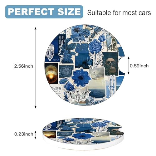 Ceramic Car Cup Holder Coasters Set of 2, 2.56 in Puzzle - color: Blue Puzzle Floral