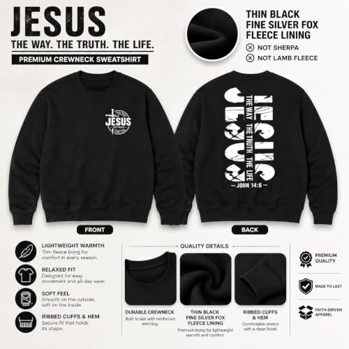 Jesus Sweatshirt For Men The Way The Truth The Life Christian Faith Hoodie - color: Black, size: Small