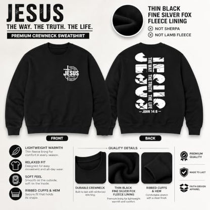 Jesus Sweatshirt For Men The Way The Truth The Life Christian Faith Hoodie - color: Black, size: Medium