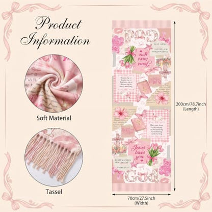 The Virgin Mary Bible Verse Shawls for Women, Catholic Christian Blanket Scarf Gifts or Mom Teacher Christmas - color: Pink