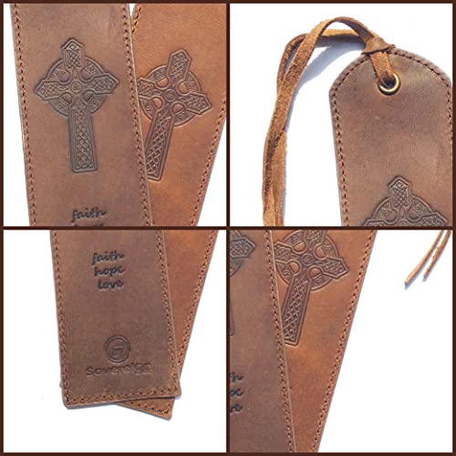 Leather Bookmark Handmade Celtic Cross Design - 2 Genuine Leather Bookmarks for Men and Women with Christian Upright High Cross and Knot Design - Perfect Book Lovers Gift for Bookworms - style: Cross