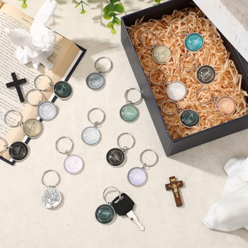 Equsion 36 Pcs Christian Keychain Bulk Mini Bible Keychains, Retro - color: Retro