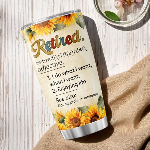 Retirement Gift Tumbler for Women Men, Funny Definition Print Stainless Steel Travel Cup, 20oz Insulated Coffee Mug, Sunflower Design, Ideal for Retiree Birthday Celebration - color: Retirement Life P5