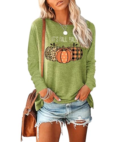 Womens Pumpkin Graphic Sweatshirts Crewneck Casual Fall Long Sleeve Tops - color: Green, size: Large