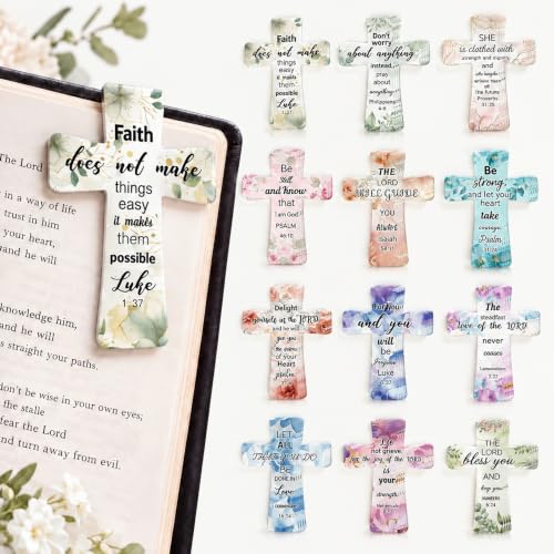 Resurhang 48 Pcs Magnetic Bookmark Cross Bible Verse Marker, Watercolor - style: Watercolor