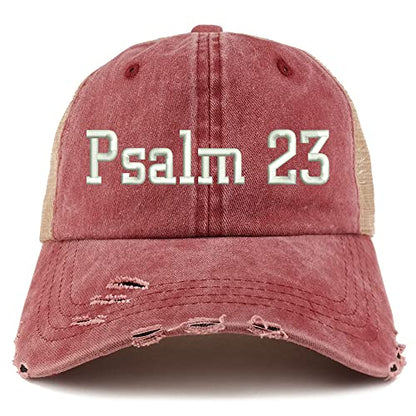 Trendy Apparel Shop Psalm 23 Frayed Bill Trucker Mesh Back Cap - color: Wine
