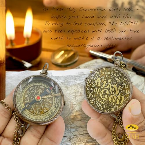 Handmade Religious Brass Compass Gift with Engraved & Embossed Faith Messages – Inspirational Christian Religious Gift Keepsake for Baptism, Confirmation, Christening, First Communion or Christmas - style: Man of God – Edition 1