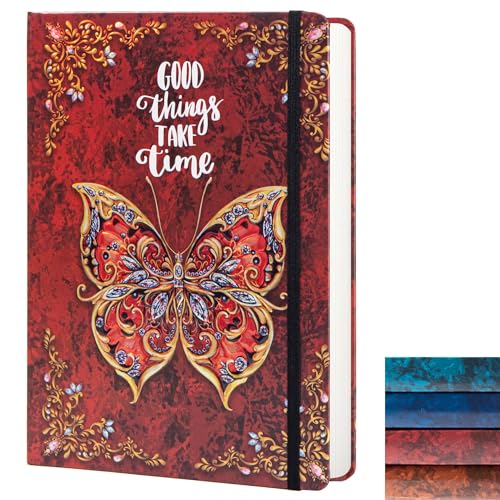 B5 Hardcover Journal for Women & Men -Butterfly Aesthetic Lined Notebook - color: Red