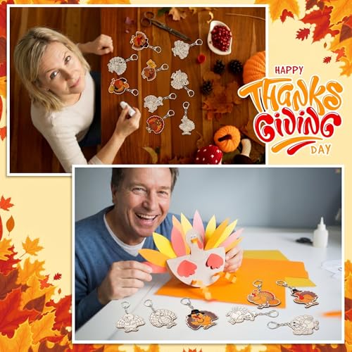 Trnayi 36 Pcs Thanksgiving Turkey Wood Keychain DIY Craft - style: Turkey