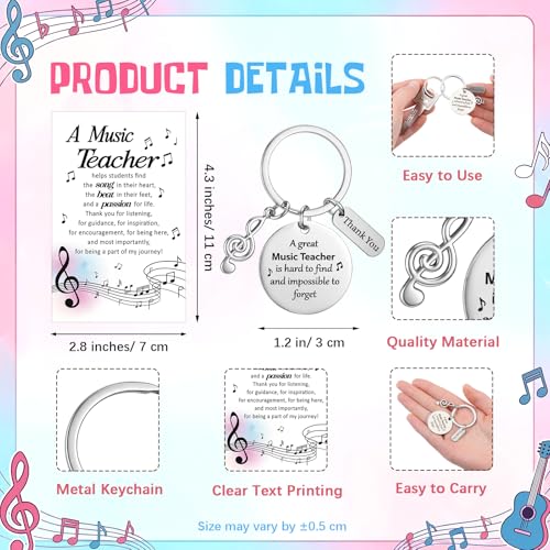Yinkin 24 Sets Music Teacher Appreciation Gifts Music Keychain Gifts Bulk Thank You Musical Teachers Cards with Keyring for Women Men Teachers Musical Lovers Party Supplies - style: Music Teacher
