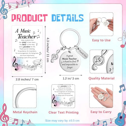 Yinkin 24 Sets Music Teacher Appreciation Gifts Music Keychain Gifts Bulk Thank You Musical Teachers Cards with Keyring for Women Men Teachers Musical Lovers Party Supplies - style: Music Teacher