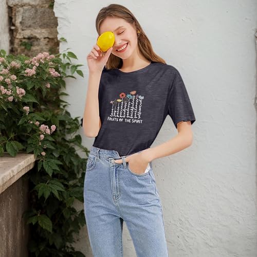 Women's Christian Shirt Fruit of The Holy Spirit Flower T-Shirt Inspirational Bible Text Top - color: Z-q6013-black, size: Small