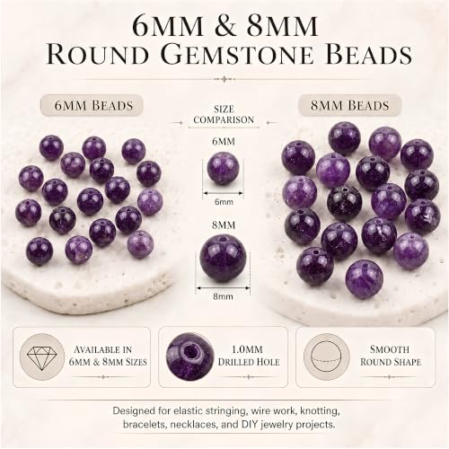 Cherry Tree Collection 100PCS 6mm Amethyst Round Bead Craft Kit - color: amethyst, size: 6mm