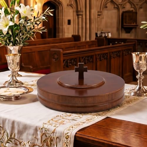 Zhehao 1 Set Wood Communion Tray Set for Church Holy Serving Tray with Lid Elegant 40 Cup Holders and 100 Disposable Communion Cups for Worship Service(Rubber Wood Style) - style: Rubber Wood Style