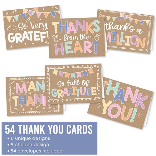 54 Bulk Thank You Cards with Envelopes Blank Cute Thank You Cards - style: Kraft Colorful 54 pcs