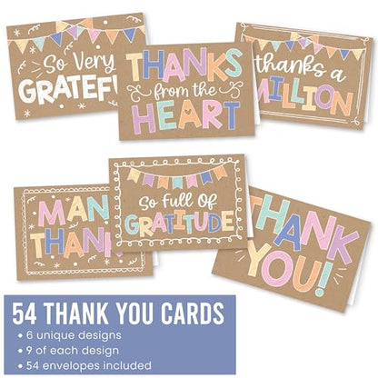 54 Bulk Thank You Cards with Envelopes Blank Cute Thank You Cards - style: Kraft Colorful 54 pcs
