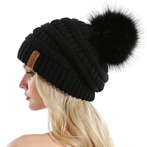 Winter Women Thick Cable Knit Ribbed Infinity Circle Loop Scarf - color: 02a- Black Beanie&scarf Set