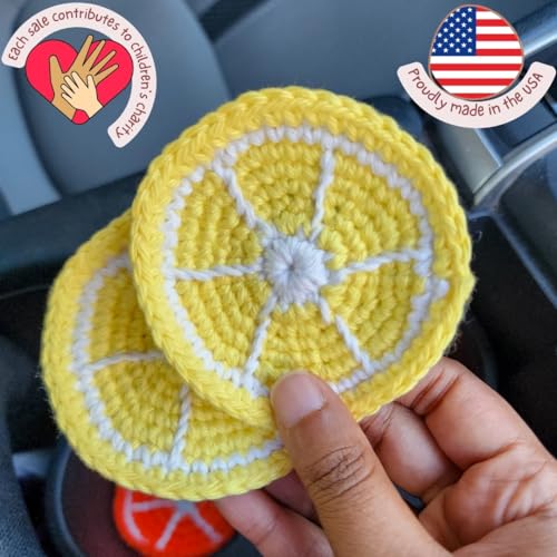 Cotton Crotchet Fruit Car Coaster Set (Sunny Peel) - color: Lemon Love