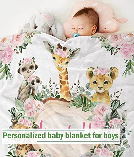 Personalized Baby Blanket for Boys, Custom Baby Blanket with Name Super Soft Personalized Name Blankets for Kids, Custom Animals Blankets for Infant Toddler, Babys Gifts for Birthday - color: Flower Forest Animal