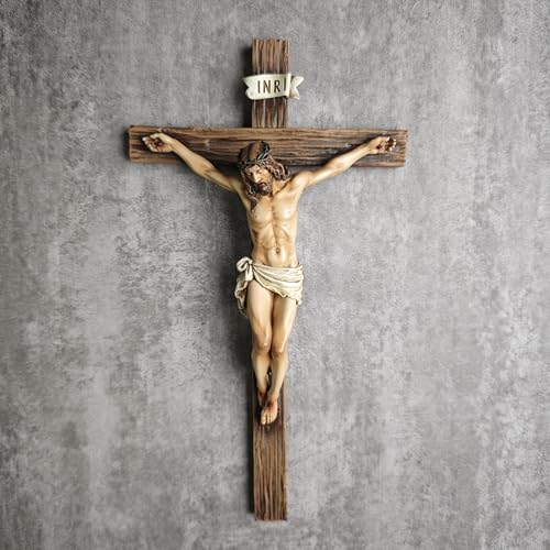 BC Catholic Crucifix Wall Cross, 10"H Jesus Wall Art - size: 10"L x 5.4"W