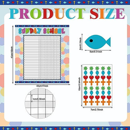Yeaqee12 Pcs Sunday School Attendance Charts with Sticker, Blue - color: Blue