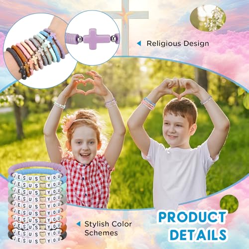 Landical 20 Pcs Cross Bracelets and Jesus Loves You Bracelet Bulk - color: Morandi