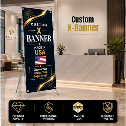 custom x stand banner 30x65" custom banners personalized Printed in USA - color: X Stand Banner