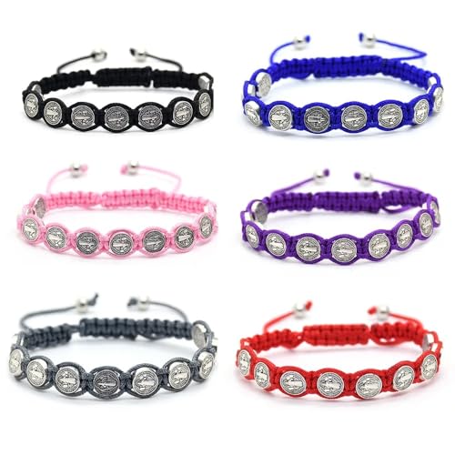 925 Sterling Silver San Benito Bracelet For Women And Men, Catholic Multicolor Bracelet St. Benedict Medal Hand Knitted Knot Coin Beaded Adjustable Religious Prayer Faith - color: Black - San Benito Bracelet