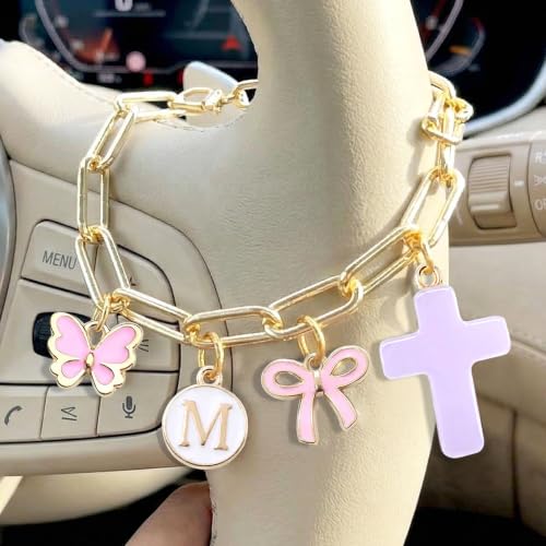 Cross Letter M Gold Car Steering Wheel Charm Chain Christian Gifts - color: Butterfly Letter M