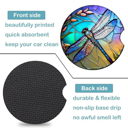 2 Pack Dragonfly Car Cup Holder Coasters Universal Neoprene Coasters - color: Dragonfly