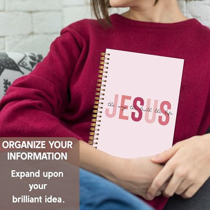 KAOWT Boho Christian Notebook Journal, Bible Notebooks for Note Taking, Christian Gifts for Women, Prayer Scripture Journal, Jesus the Way the Truth the Life Hardcover Spiral Notebook 5.5x8.3in Pink - color: notbook bible-jesus pink