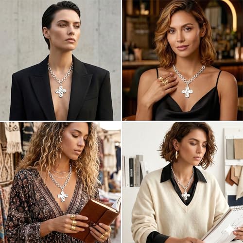 Poxtex Cross Necklace for Women Teen Girls, Dainty 14K Gold Silver Plated Cross Choker Jewelry Non Tarnish Waterproof Cute Simple Small Necklace Christian Baptism Religious Faith Jewelry Gifts - color: 09 chunky silver cross necklace