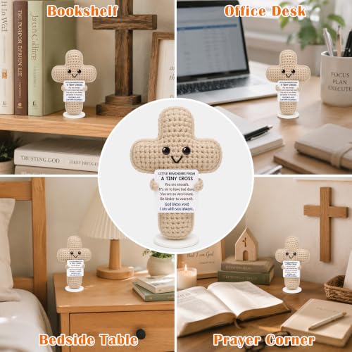 Positive Crochet Cross Little Reminder Christian Birthday Religious Gifts for Women, Baptism Confirmation Faith Gifts for Teen Daughter, Inspirational Cheer Up New Job Gift for Friend Coworker Sister