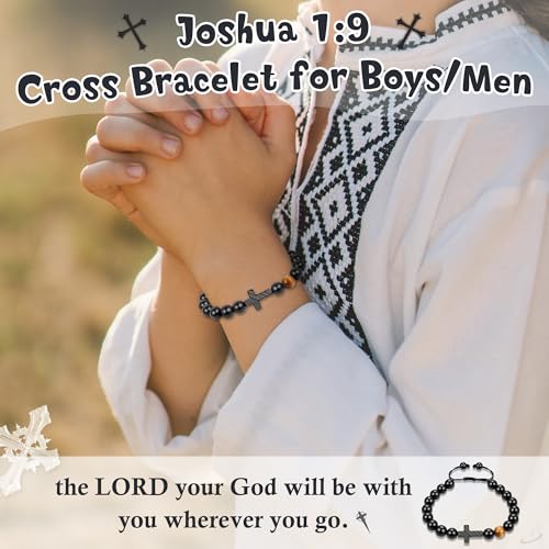 Trinckle Cross Bracelet for Men, Soccer Baseball Gifts for Teen Boy - color: Black