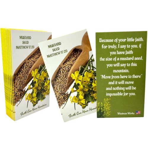 Westmon Works Mustard Seed Holy Card Bulk Bundle Pack Faith Can Move Mountains Prayer from Matthew, Pack of 15