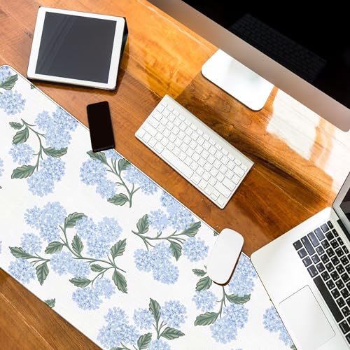 UTELKA Blue Desk Mat, Flroal Desk Matt for Desktop Mouse Pad 31.5x11.8 - color: Blue Hydrangea Large, size: 31.5L x 11.8W inches